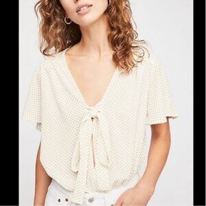 Free People Uptown Girl Polka Dot Tie Bodysuit Cream/Orange Size XS NWT